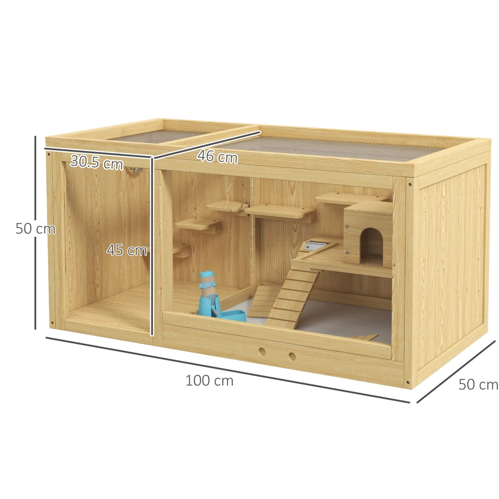 Tiragraffi per gatti in legno con due ambienti e piattaforme multiple per criceti e gerbilli legno naturale
