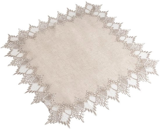Tavolino con tovaglia 60 x 60 cm - Beige lino - Orlo di pizzo - Decorazione per tavolo - Cucina/ Sala da pranzo - Materiale di alta qualità - Tovaglia per tavolo
