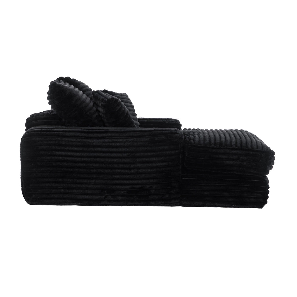Chaise longue senza montaggio con 4 cuscini, schiuma memory, design ergonomico, in velluto a coste, Nero
