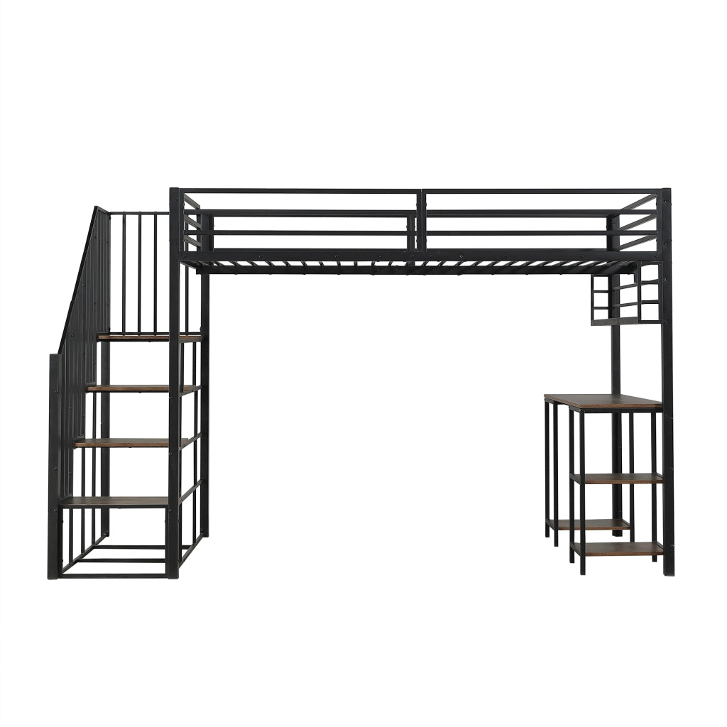 Letto a castello con scrivania e scaffale - Zephmum - 120x200cm - Nero - Stabile con scale sicure