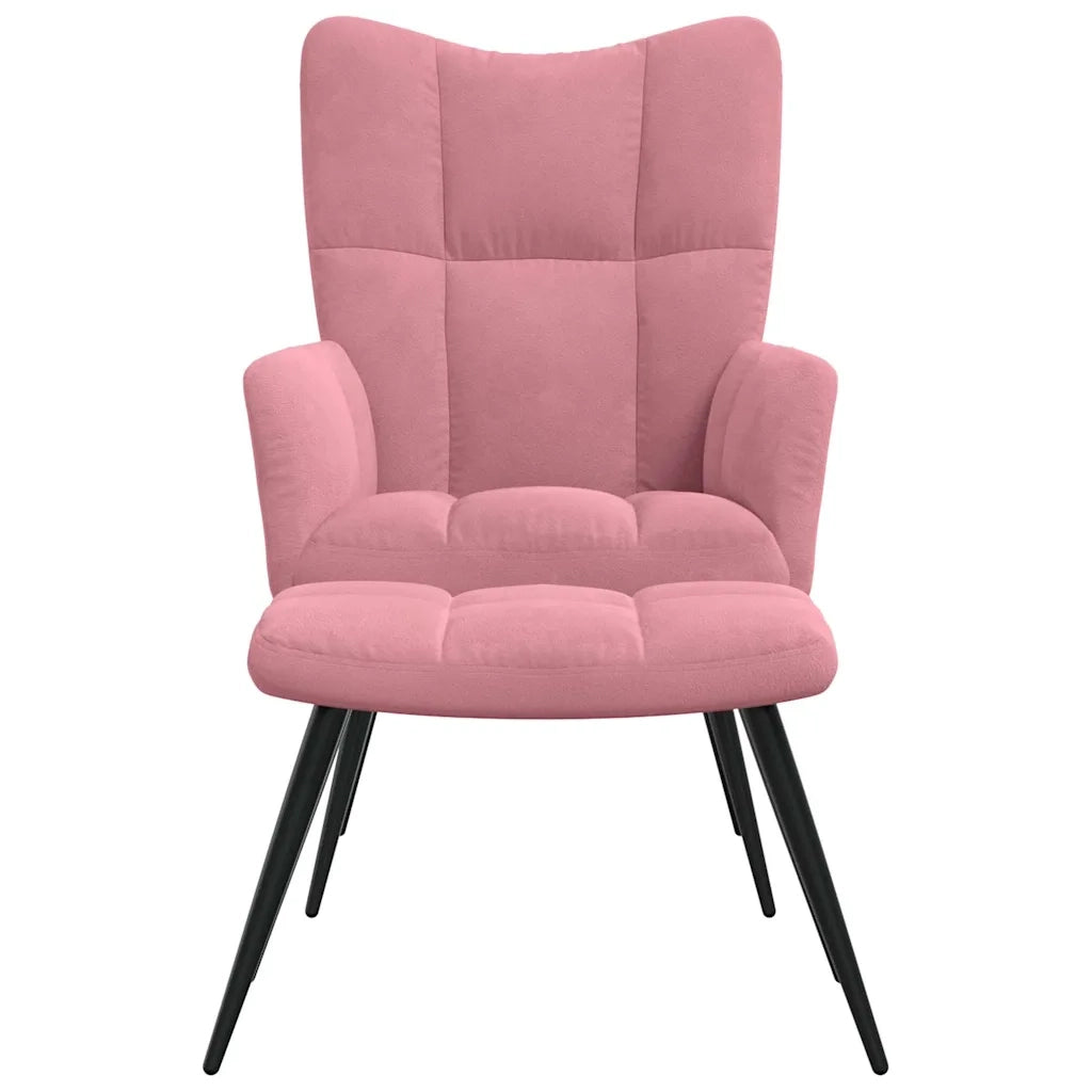 Divano Sedia-Poltrona Relax con Poggiapiedi Rosa in Velluto 602677