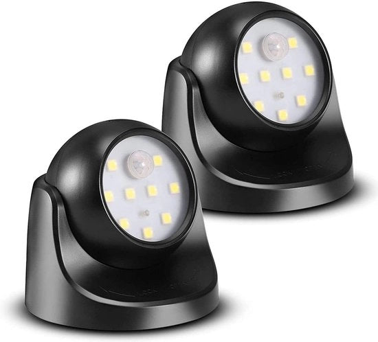 Lampade di sicurezza con sensore di movimento PIR 2 pezzi - base rimovibile - proiettore LED luminoso - illuminazione batteria wireless - rotazione 360° - forma facile da installare