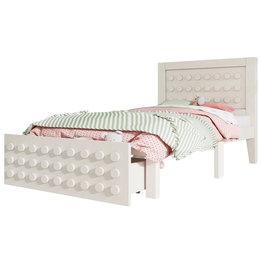 Letto Singolo in Legno Massello con Cassetti e Contenitore ¨C MINIMAL ¨C Bianco 90x200