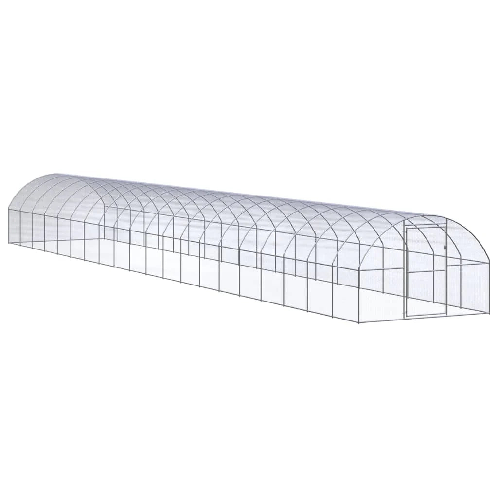 Pollaio/recinto/gabbia per polli da esterno 3 x 20 x 2 m acciaio zincato argento 02_0044006