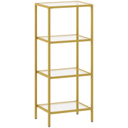 Libreria a 4 Livelli Minimal 40x30x96,5 cm Ripiani in Vetro Temperato Struttura in Metallo Oro