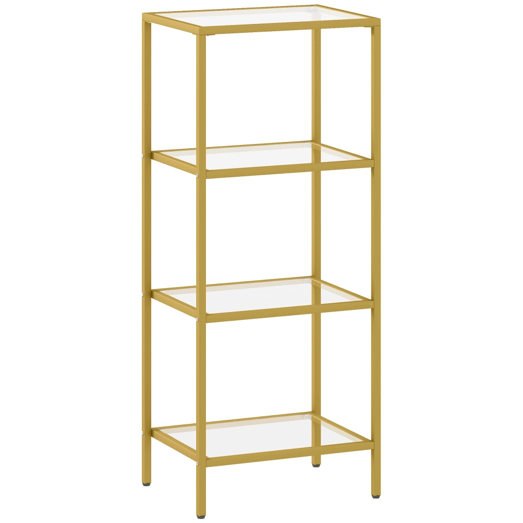 Libreria a 4 Livelli Minimal 40x30x96,5 cm Ripiani in Vetro Temperato Struttura in Metallo Oro