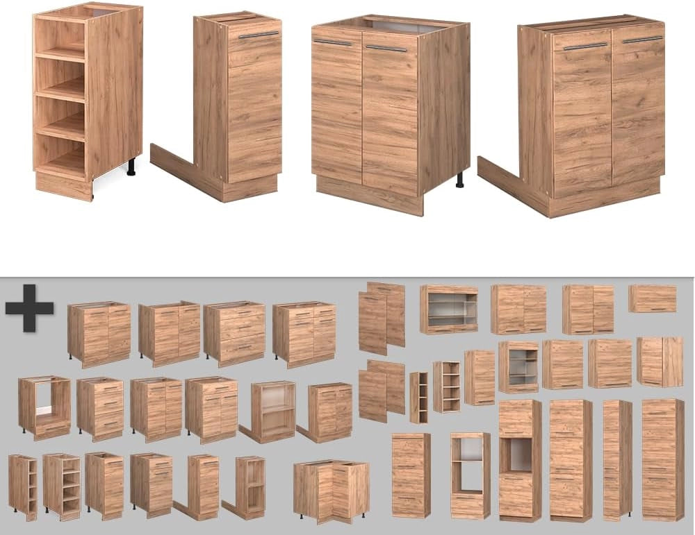 isola cucina Fame-Line, Quercia dorata, 90 cm con cassetto, senza piano di lavoro, combinabile con altri moduli della serie Fame-Line