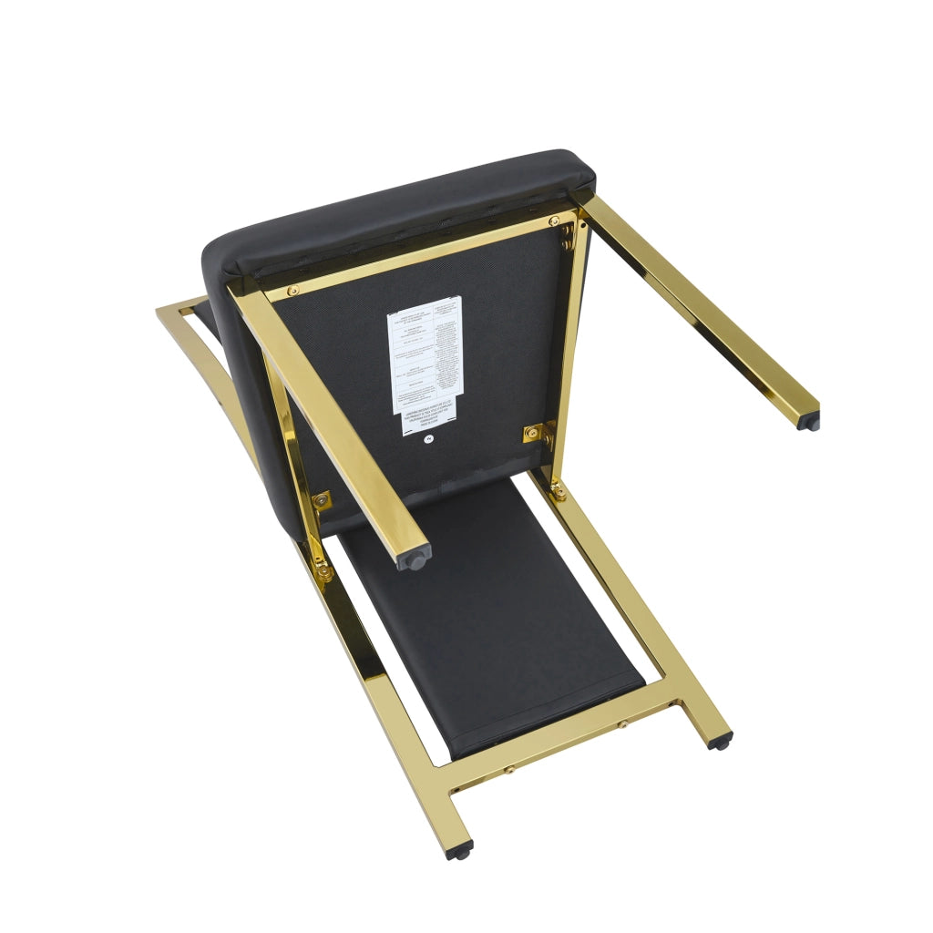 Set di 2 sedie da pranzo moderne nero e oro in PU e metallo; h 109 cm