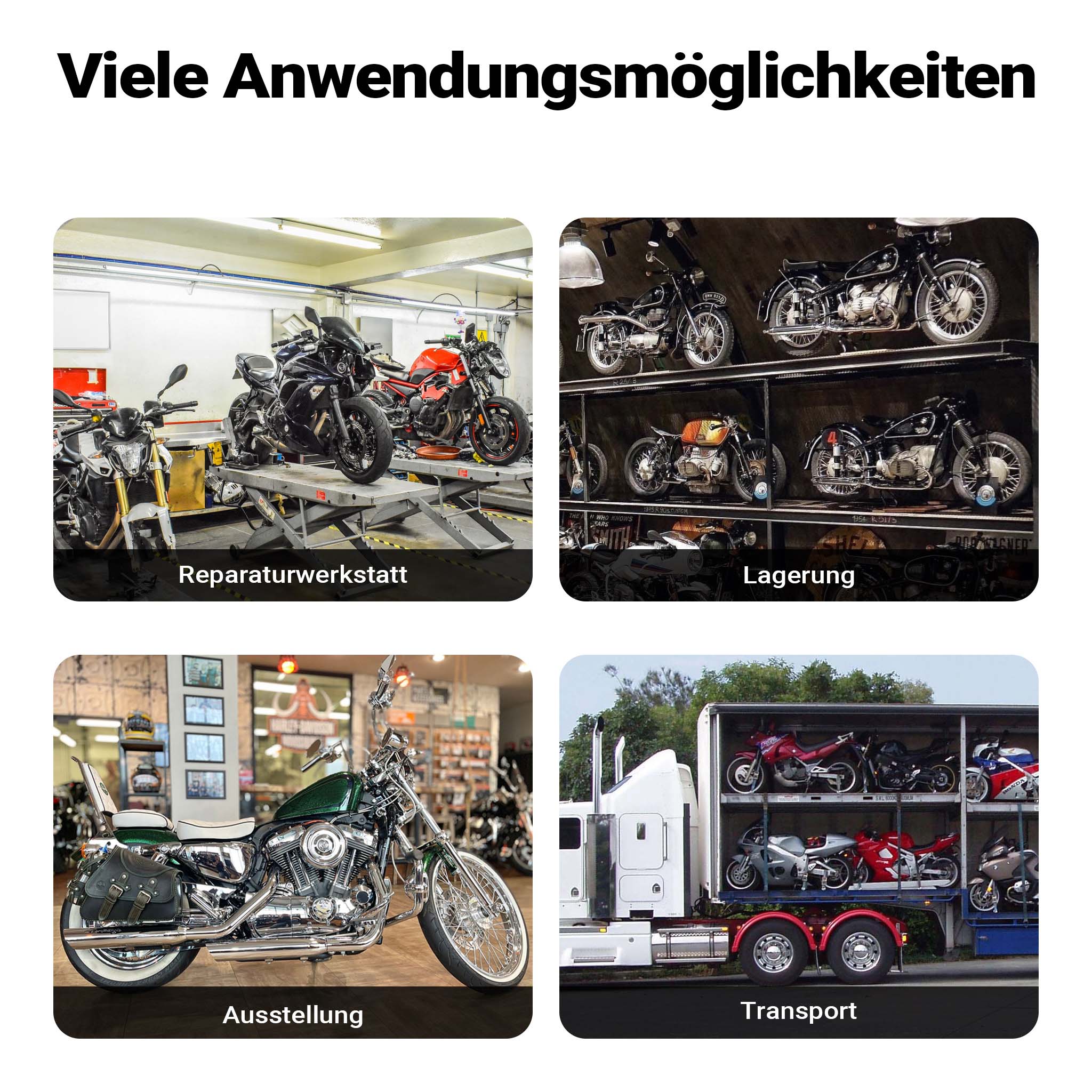 Cavalletto alzamoto per ruota anteriore, pneumatici da 17-21 pollici con larghezza 60-160 mm