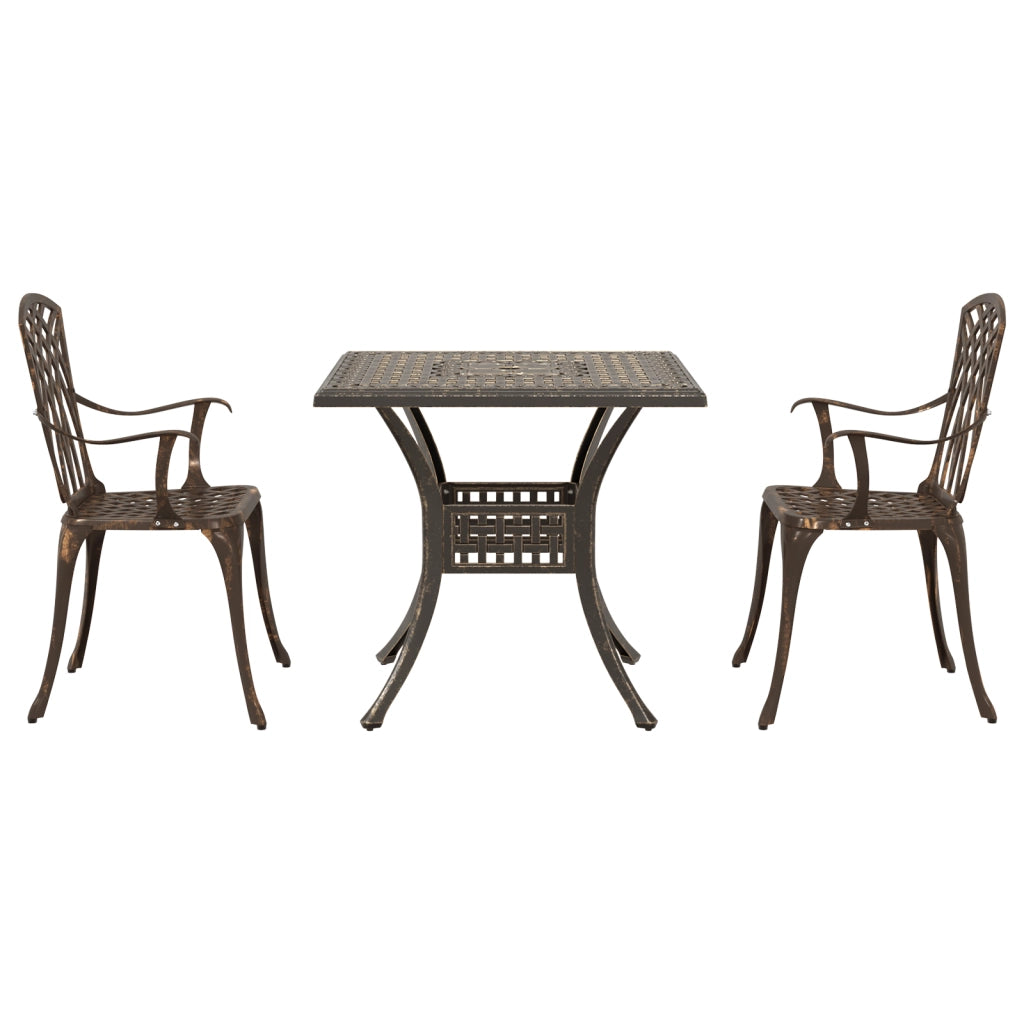 Set Bistro da Giardino in 3 Pezzi in Alluminio Fuso Bronzo