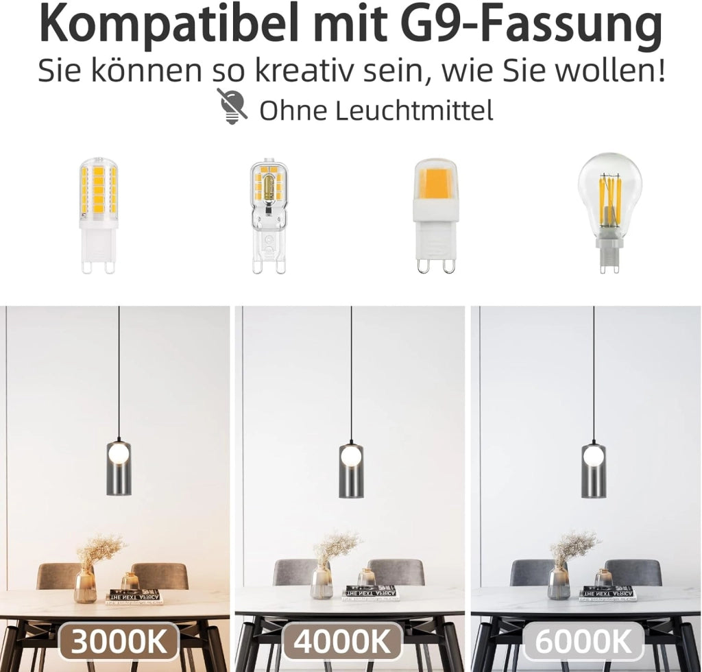 Lampada a sospensione ZMH per sala da pranzo nera 1 fiamma G9 in vetro vintage per camera da letto