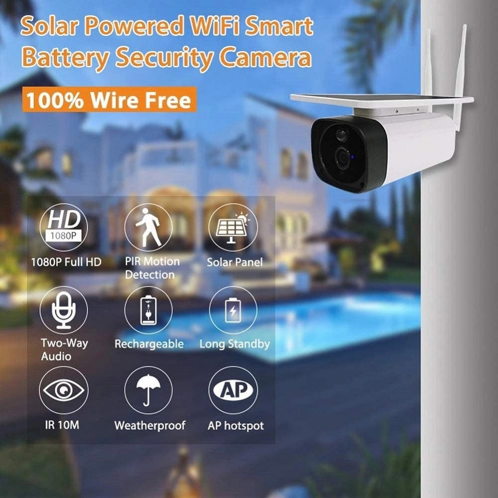 Trade Shop - Telecamera 1080p Wifi Wireless Cctv Pannello Solare Visione Notturna Ir Allarme -