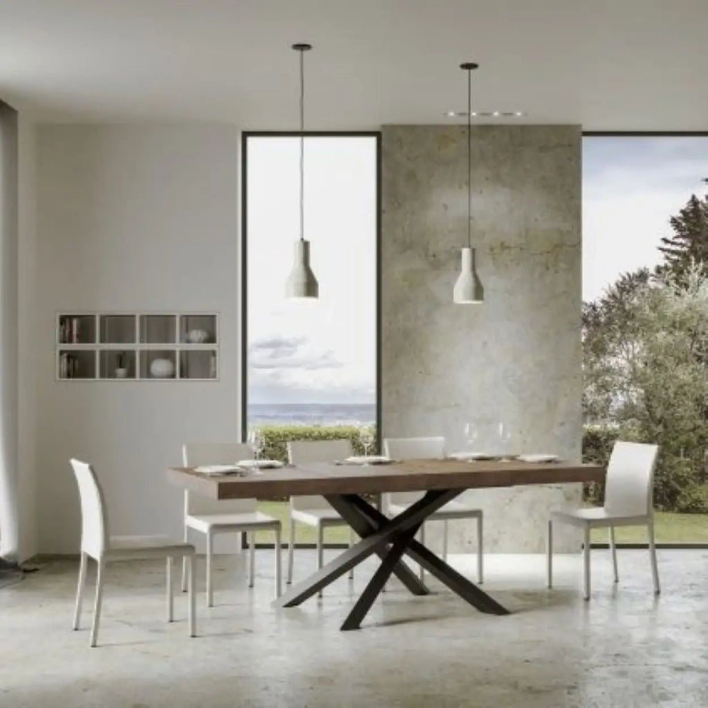 Tavolo allungabile 140/400x90 cm Volantis Premium colore noce gambe antracite