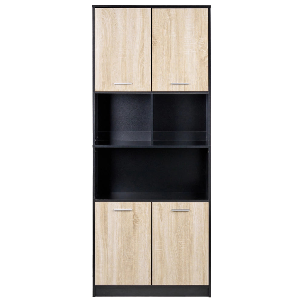 Libreria a 4 ante Marrone e nero Pannelli di particelle di legno Mobili da ufficio minimalisti Ripiani aperti e chiusi