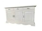 Credenza madia Alberta in legno 3 ante bugnate bianco anticato con zocolo sagomato