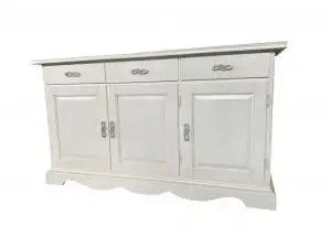 Credenza madia Alberta in legno 3 ante bugnate bianco anticato con zocolo sagomato