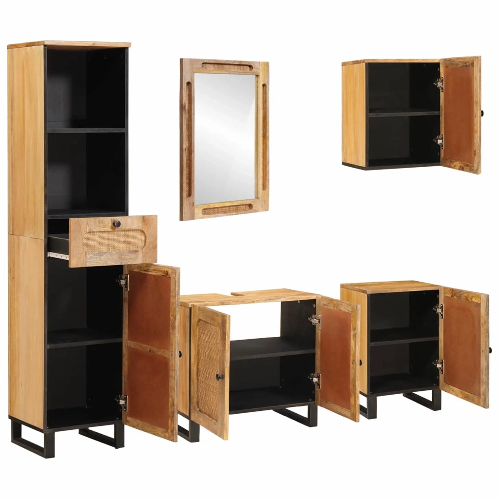 Set da Bagno con cassetto Naturale Legno di mango massello