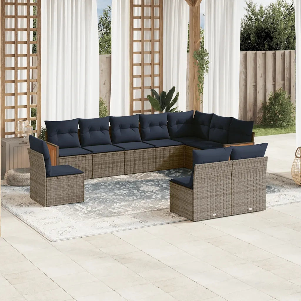 Set Divani da Giardino 10 pz con Cuscini Grigio in Polyrattan 3227755