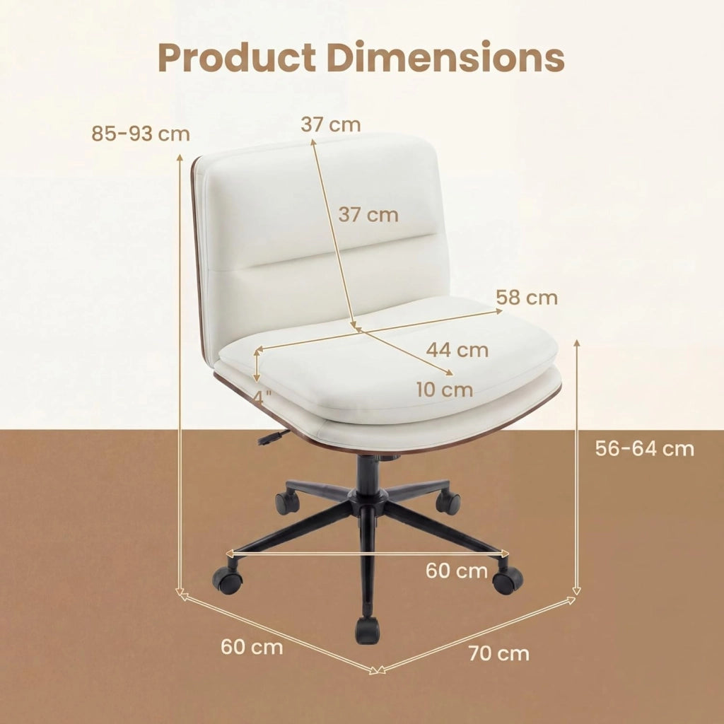 Sedia da Ufficio Girevole, Regolabile in Altezza, Sedia Ergonomica Scrivania con Schienale e Cuscini Imbottiti, Poltrona senza Braccioli con Ruote, per Lavoro, Studio e Relax (Bianco)