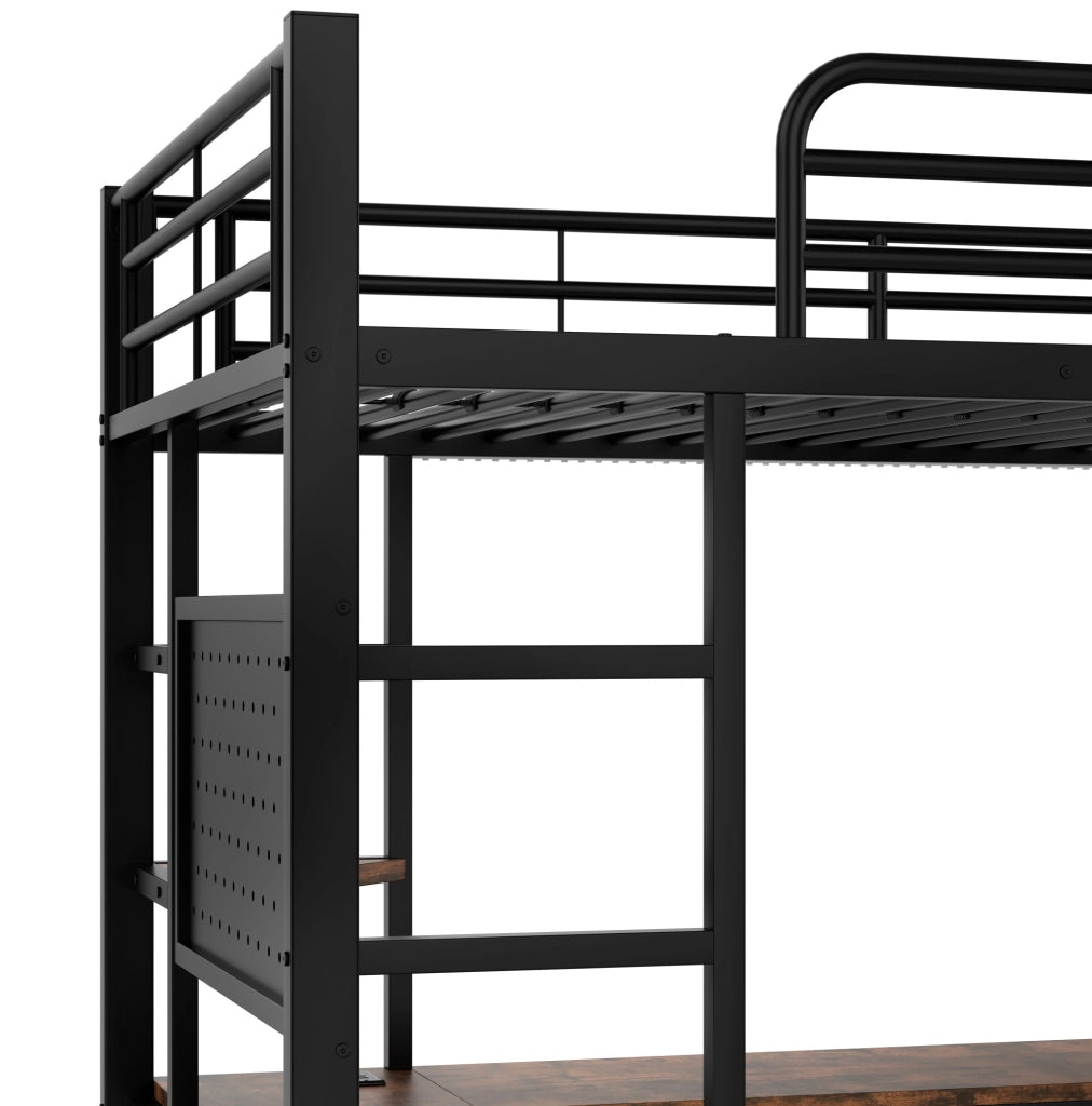 Letto a soppalco 90x200 cm con scrivania e LED; metallo; nero (Senza materasso)