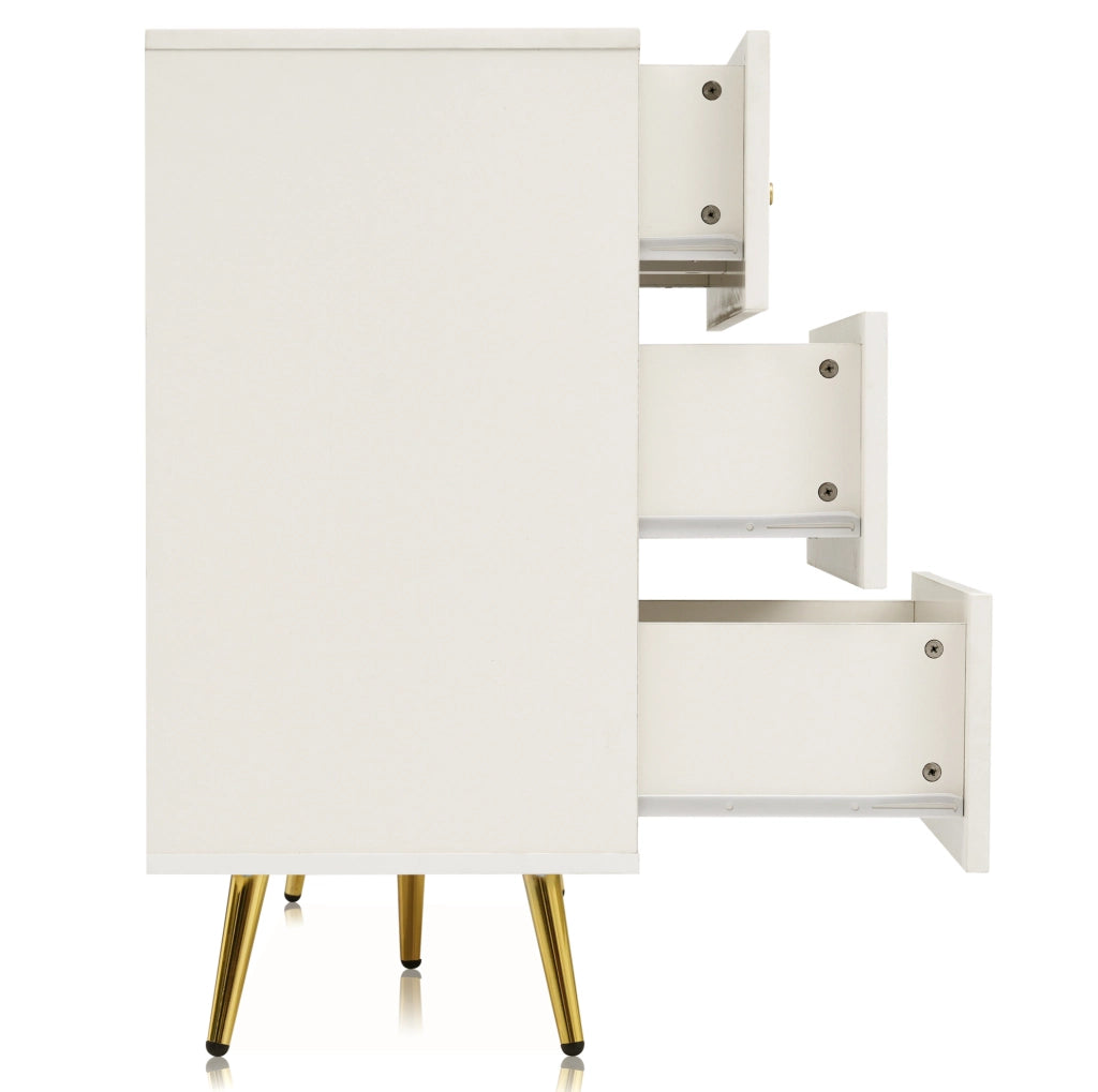 Cassettiera 120x40x85 cm con 6 cassetti; struttura in legno e metallo; crema-bianco