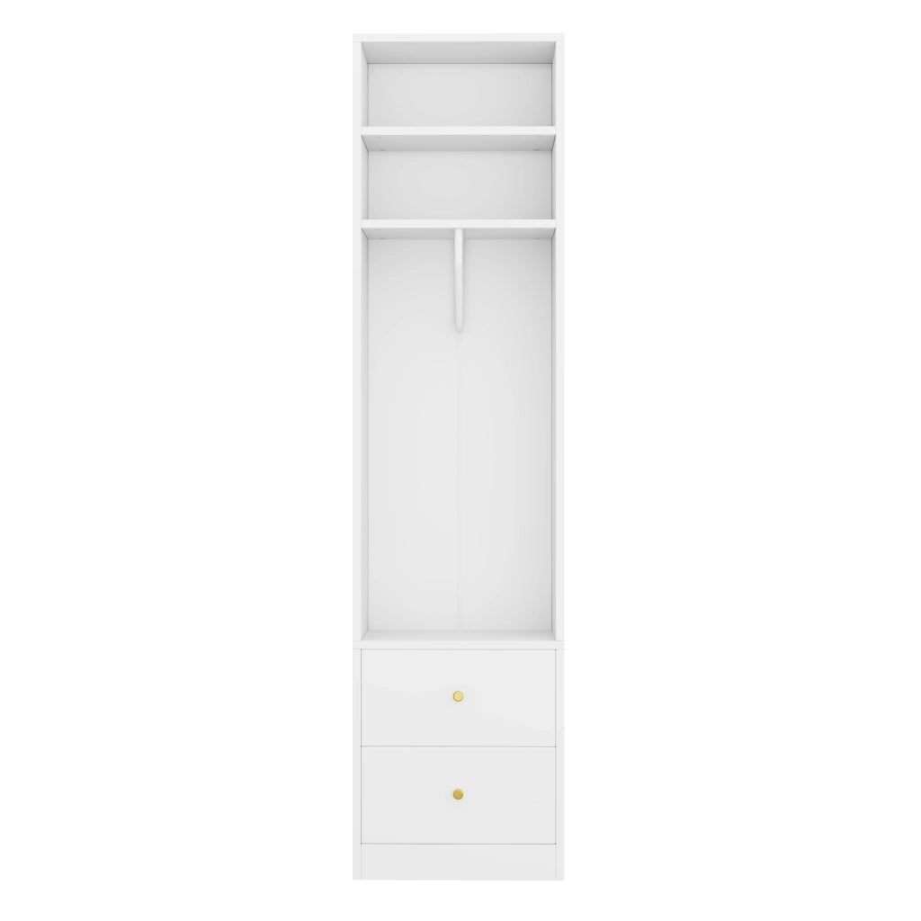 Armadio stretto bianco 50x30x200 cm in MDF con appendiabiti e 2 cassetti