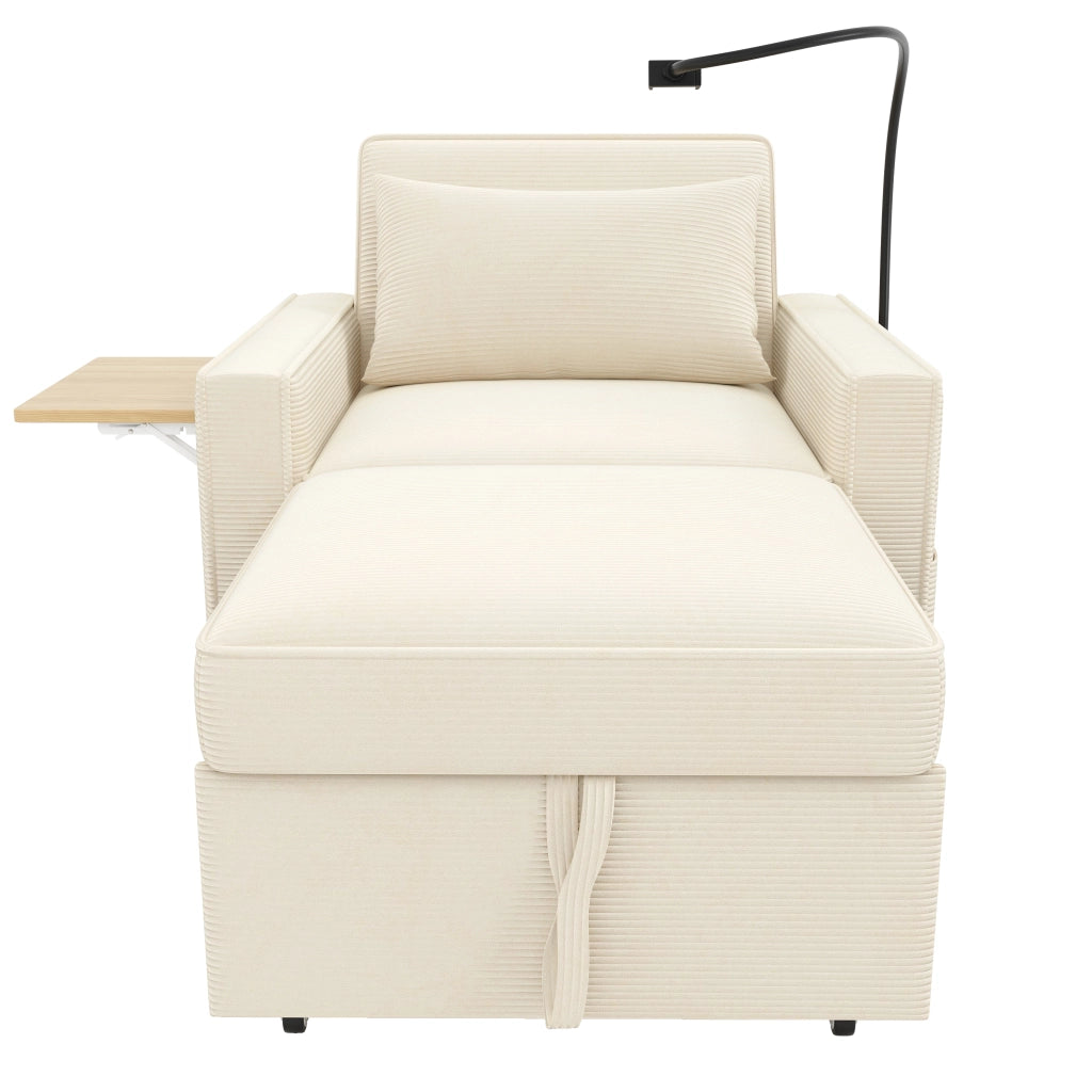 Poltrona Letto Reclinabile con Porta USB ¨C MINIMAL ¨C Tessuto Cord, Beige, 1 Posto