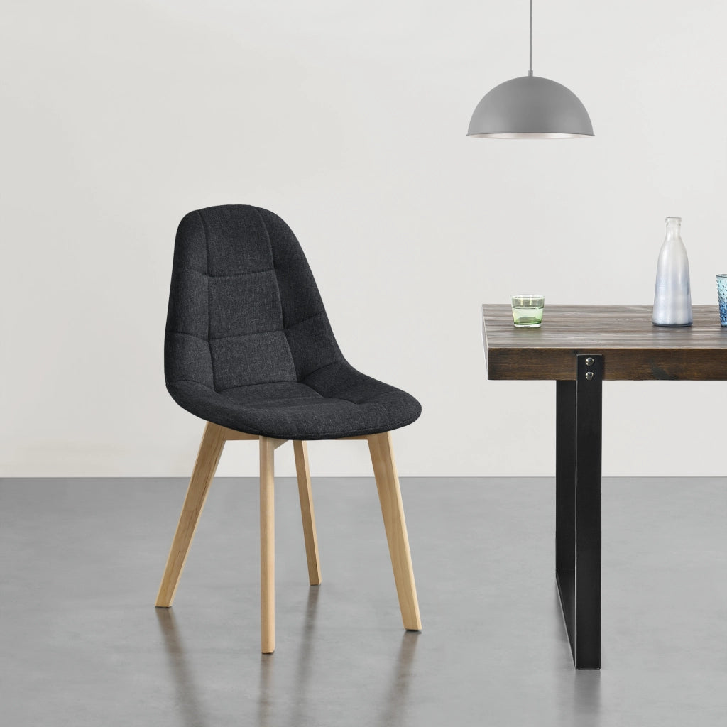 Set di 6 Sedie Imbottite per Sala di Pranzo/Attesa/Salotto/Studio - 6 Sedie in Stile Trapuntato - Rivestimento in Tessuto, Gambe in Legno di Faggio - Nero