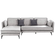 Divano 3 posti angolare regolabile lato destro in velluto grigio chiaro stile moderno design classico