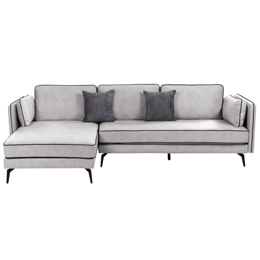 Divano 3 posti angolare regolabile lato destro in velluto grigio chiaro stile moderno design classico