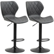 Set di 2 Sgabelli da Bar Alti in Finta Pelle con Altezza Regolabile, Sgabelli Cucina Girevoli con Schienale e Poggiapiedi, 46.5x49.5x92-113cm Grigio