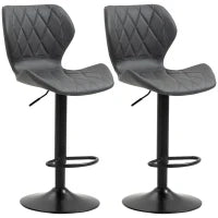 Set di 2 Sgabelli da Bar Alti in Finta Pelle con Altezza Regolabile, Sgabelli Cucina Girevoli con Schienale e Poggiapiedi, 46.5x49.5x92-113cm Grigio