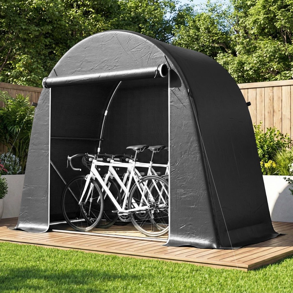 Tenda Garage per Biciclette e Attrezzi ¨C Zephmum ¨C Grigio Scuro, PE e Metallo, 245x120x200 cm