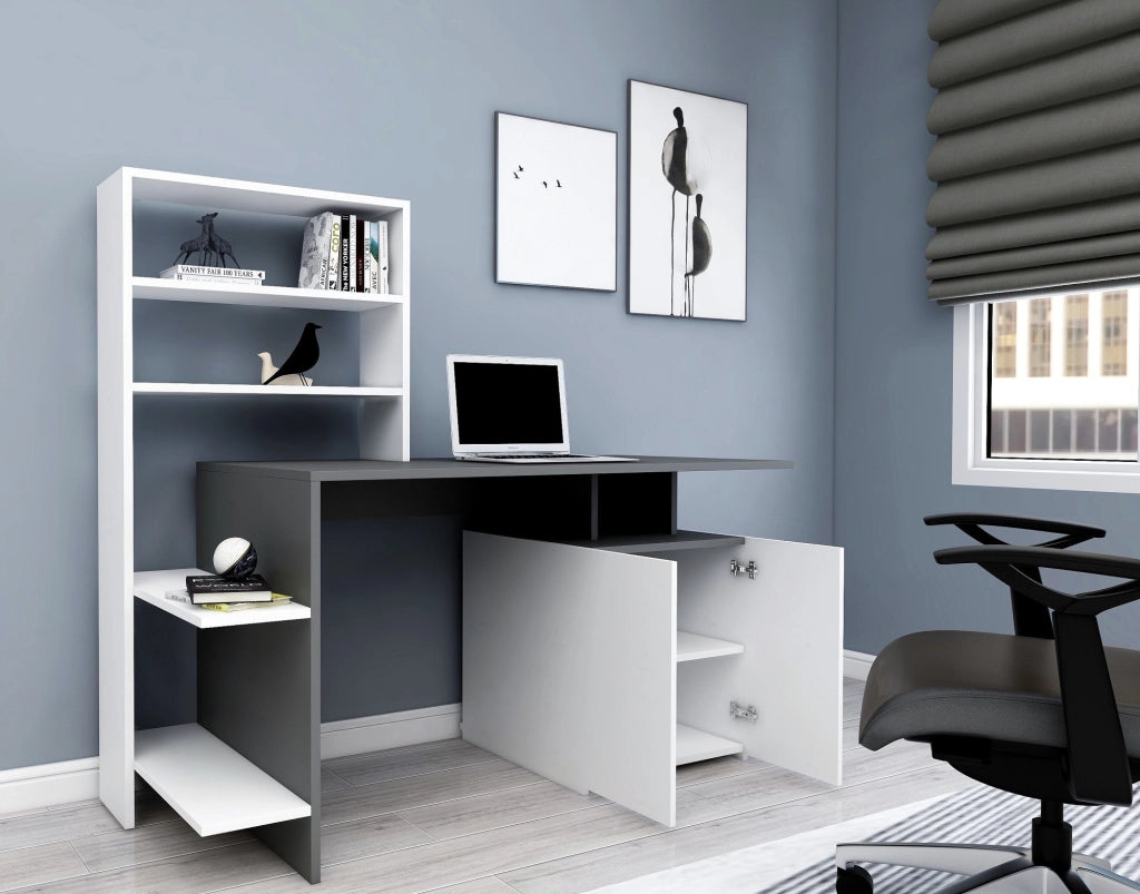 Scrivania in legno "Melis" - 146 x 60 x 128 cm - Bianco antracite