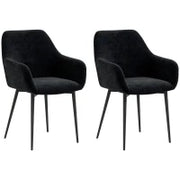 Set 2 Sedie per Sala da Pranzo Moderne con Braccioli, Seduta Imbottita e Gambe in Acciaio, 54x57x80cm, Nero