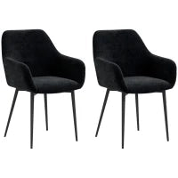 Set 2 Sedie per Sala da Pranzo Moderne con Braccioli, Seduta Imbottita e Gambe in Acciaio, 54x57x80cm, Nero