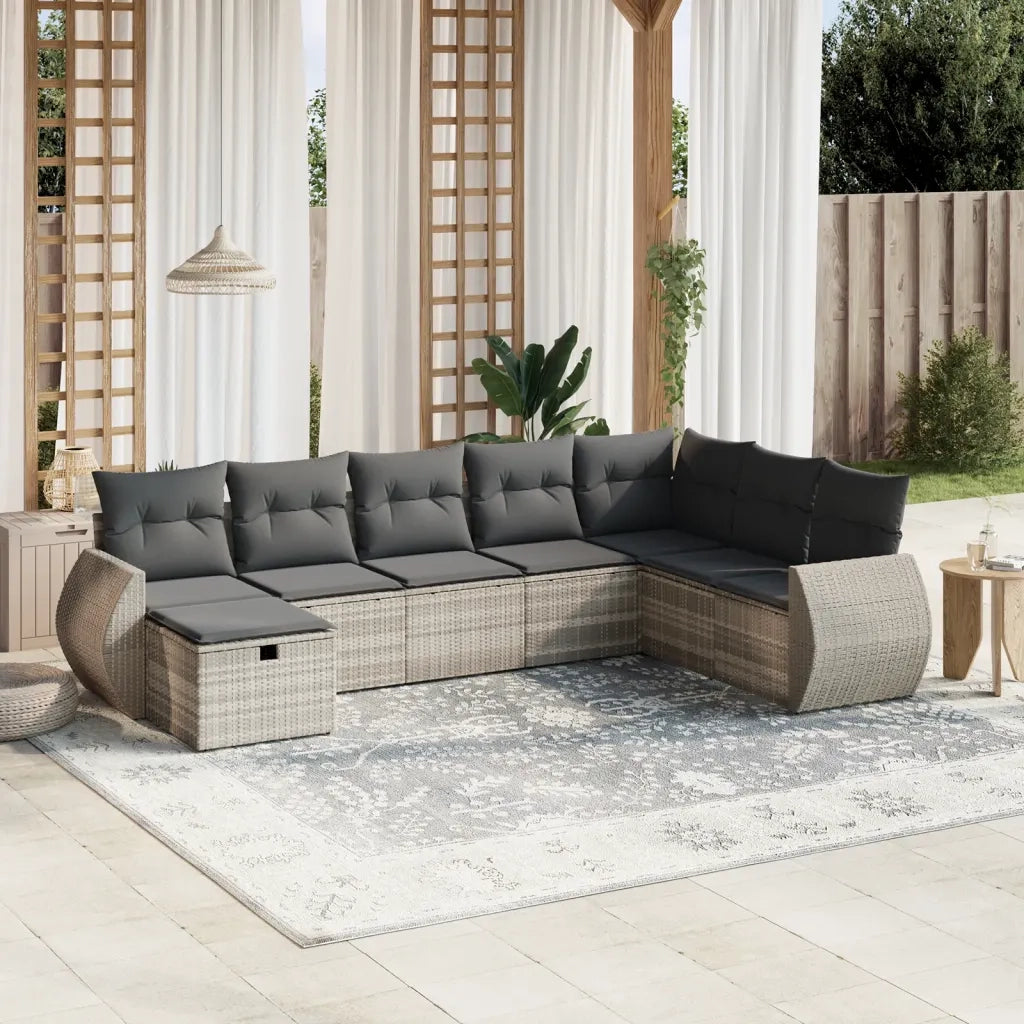 Set Divano da Giardino 8pz con Cuscini Grigio Chiaro Polyrattan
