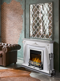 Camino Elettrico da Pavimento 103,5x110x30 cm Effetto Fiamma 2000W Napoli & Galileo Silver Bianco