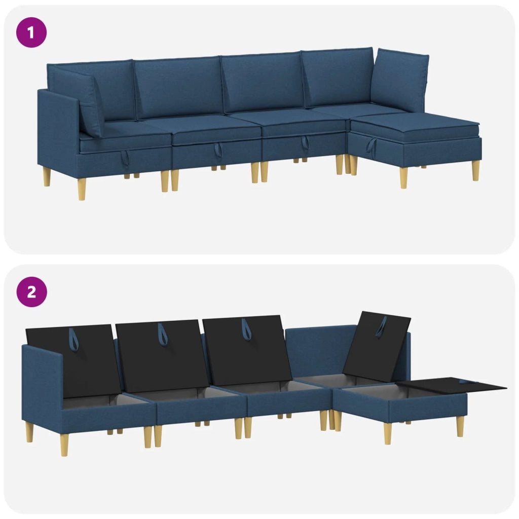 Set di divani modulari con spazio di archiviazione 5 pcs Blu