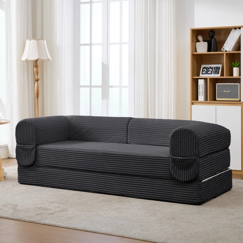 Divano letto 202x84x62 cm grigio – convertibile 2 posti, tessuto a coste