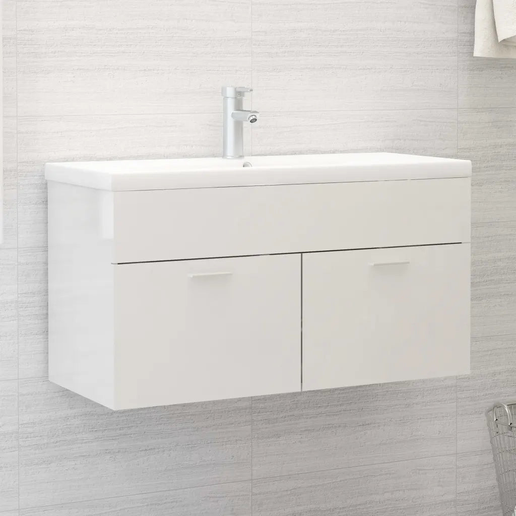 Mobile con Lavabo Integrato Bianco Lucido in Legno Multistrato 3071294