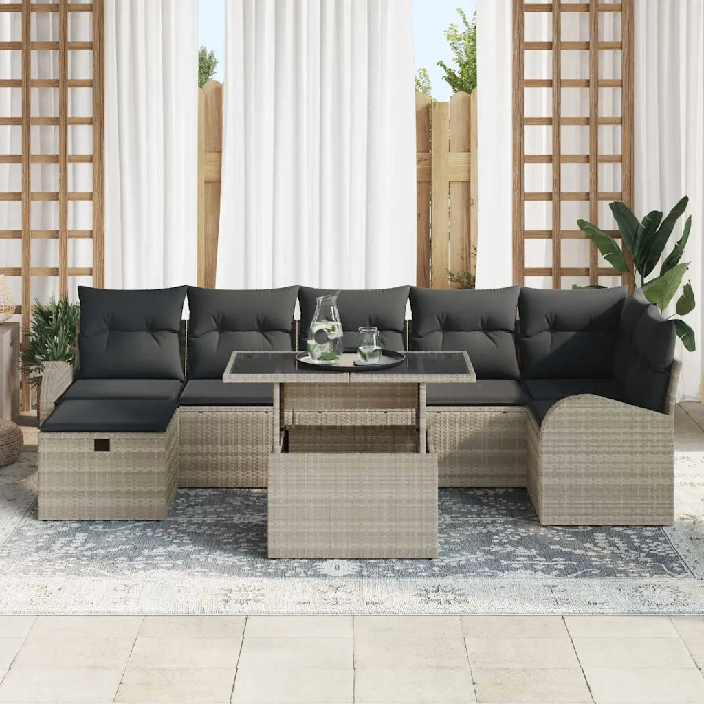 Set Divano da Giardino 8 pcs Grigio chiaro Poly Rattan