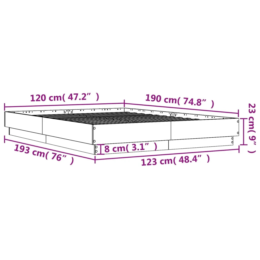 Letto matrimoniale | Letto per adulti | Giroletto Grigio Cemento 120x190 cm in Legno Multistrato