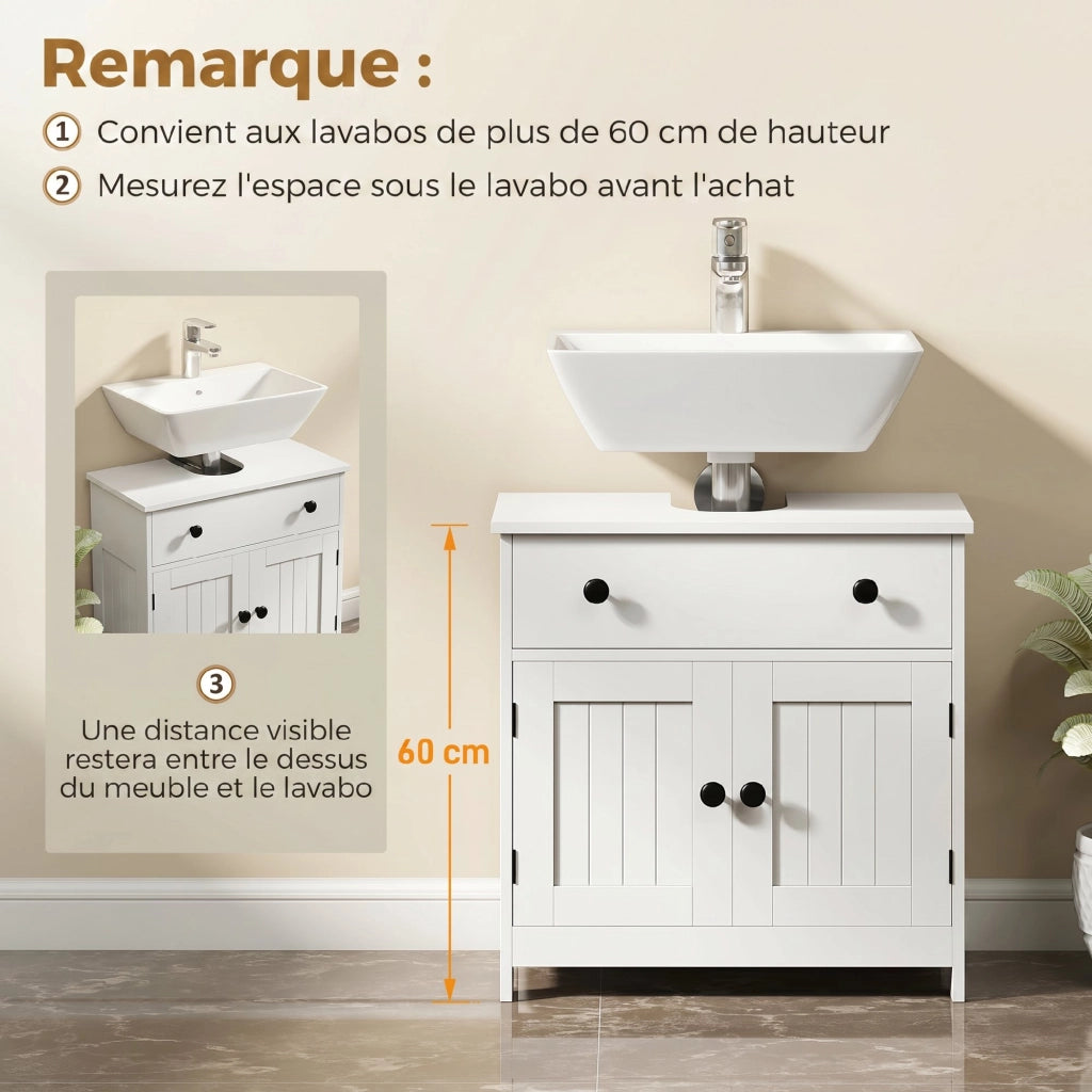 Mobile sottolavabo moderno su piedi con cassetto e 2 ante soft-close, 60x30x60 cm, bianco