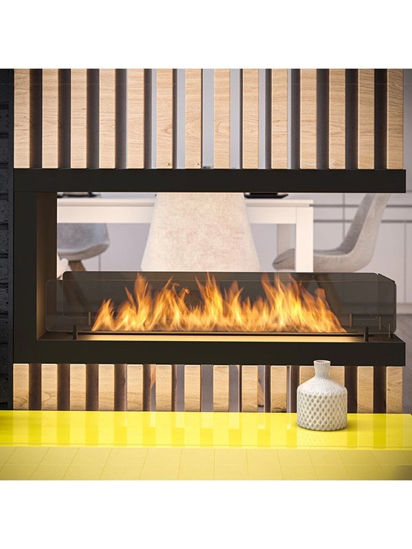 Caminetto a Bioetanolo Da Incasso di Design U1000.2 con Vetro Aperto su 3 Lati Bruciatore da 2 Litri