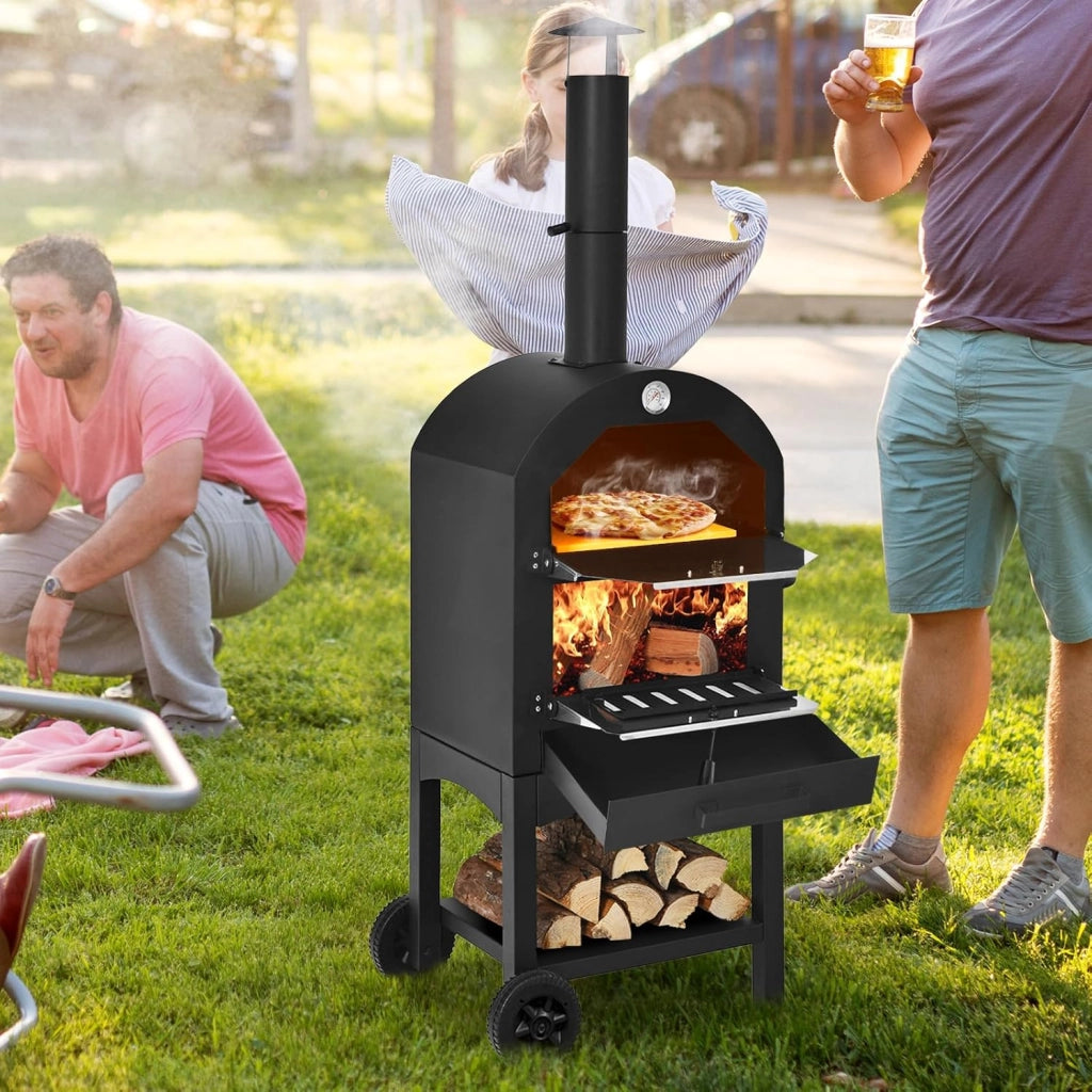 Mini forno per pizza, in ferro, da 200 ℃ a 350 ℃, portatile, con pietra per pizza, griglia, per feste, barbecue