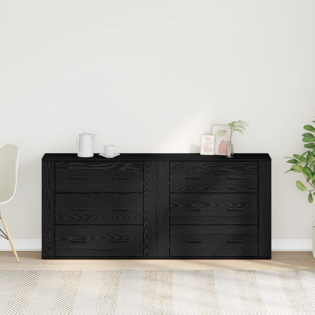 Mobiletti 2 pz in rovere nero legno ingegnerizzato