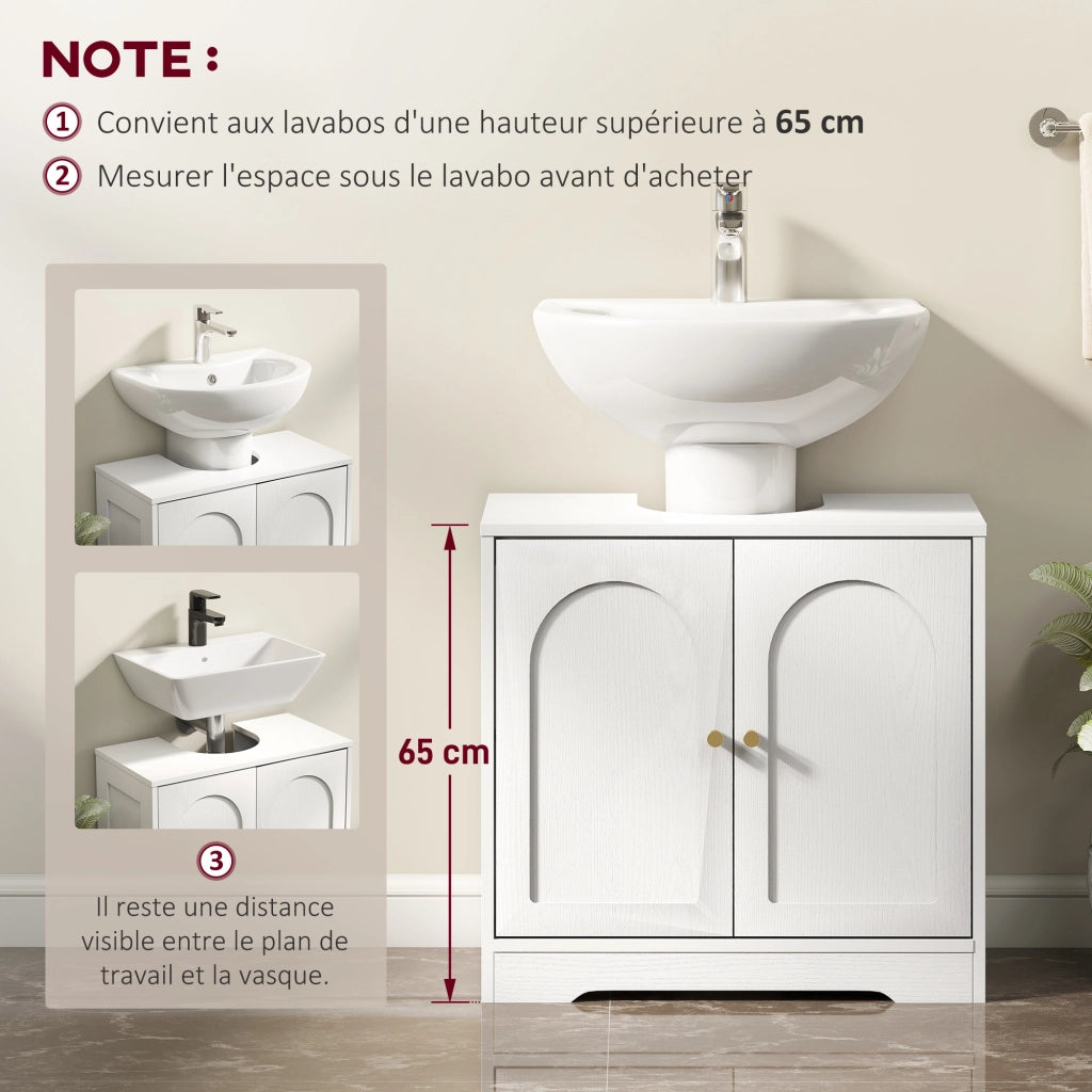 Mobiletto Sottolavabo Bagno con Ante e Ripiano Regolabile ¨C Zephmum ¨C Bianco 60x30x