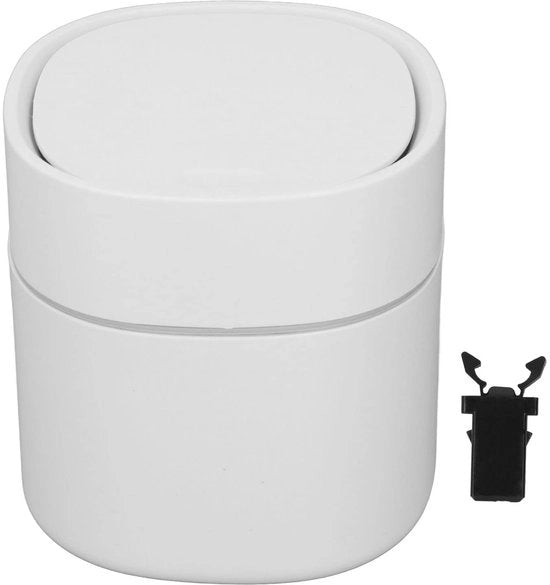 Contenitore di Rifiuti Mini 2 Litri - Cassetto Rotondo - Chiusura a Dado - 14 x 13 cm - Plastica - Per Tavolo/Camera da Bagno