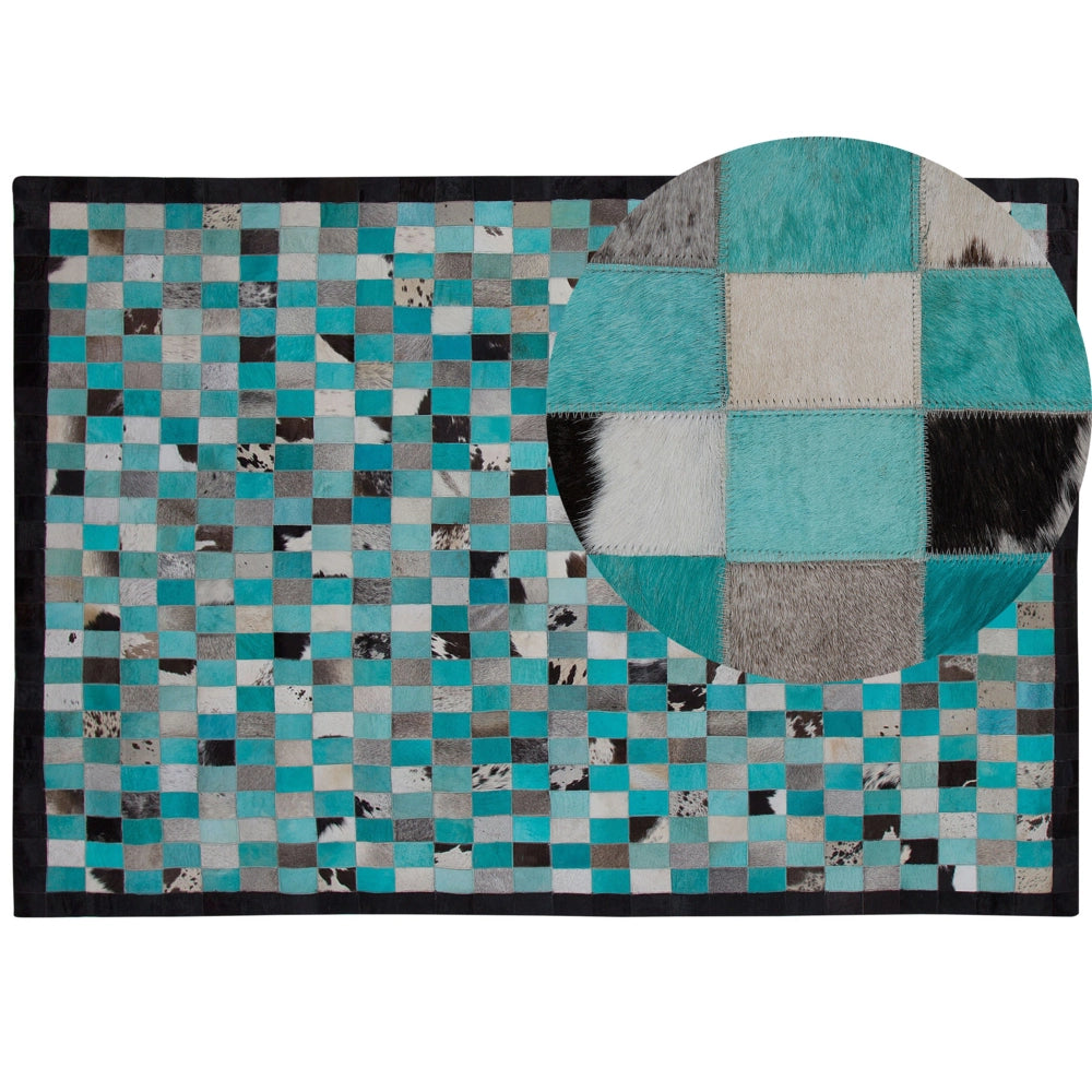 Tappeto tappetino Tappeto Turchese e Grigio Pelle Scacchi 160 x 230 cm Moderno Eclettico